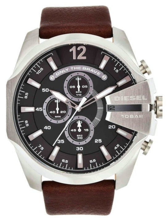 Diesel DZ4290 Mega Chief Chronograph Men's Watch - Black Dial & Brown Leather Strap