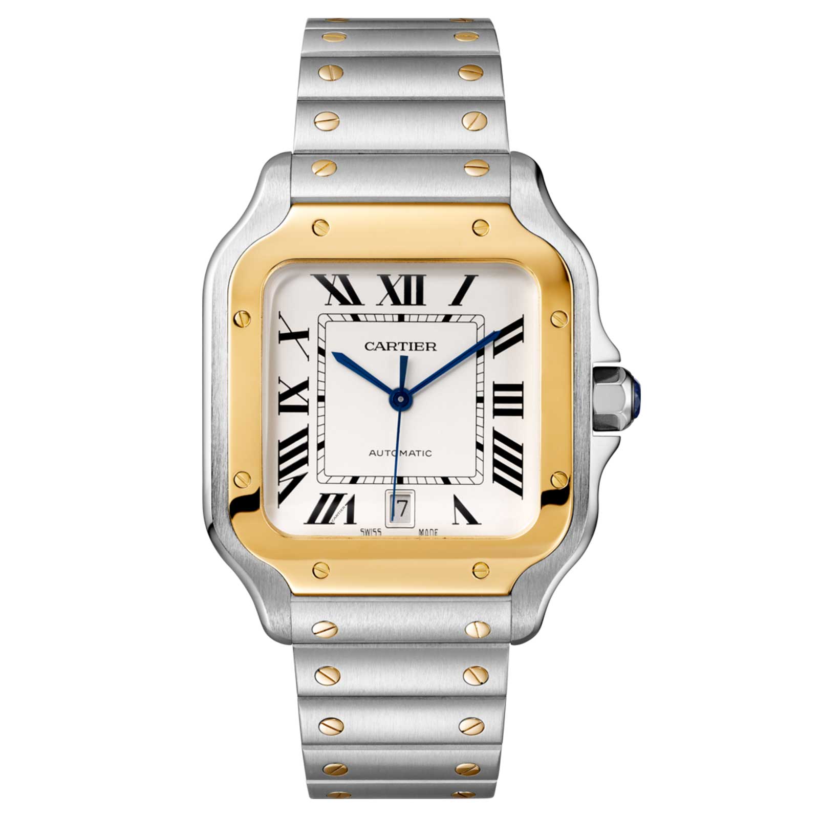 Santos de Cartier Large Model Watch - 40mm, Two - Tone Steel & 18K Yellow Gold, Silver Dial