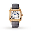Santos de Cartier Medium Model Watch - 35mm, 18K Rose Gold, Alligator Leather, Silver Dial