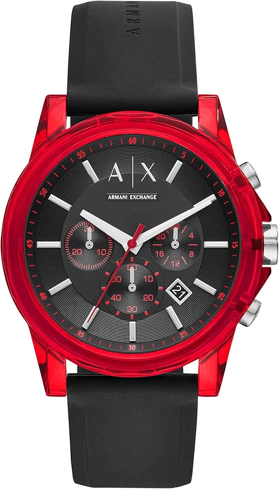 Armani Exchange Outerbanks AX1338 Men's Chronograph Watch - Black Dial with Black Silicone Strap