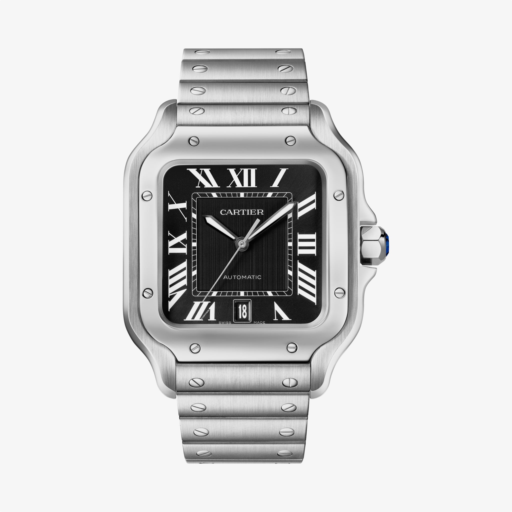 Santos De Cartier Large Model Watch - Steel, Black Dial