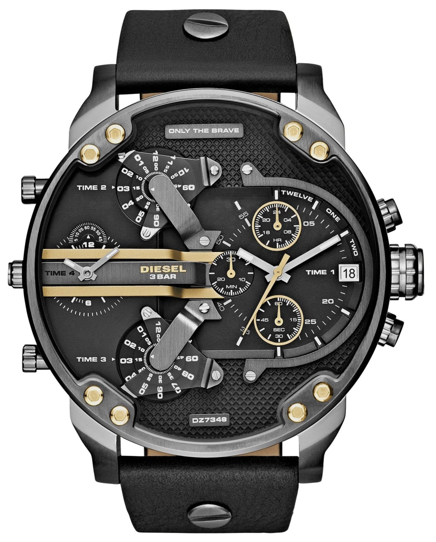 Diesel DZ7348 Mr. Daddy 2.0 Chronograph Men's Watch - Black Dial & Black Leather Strap