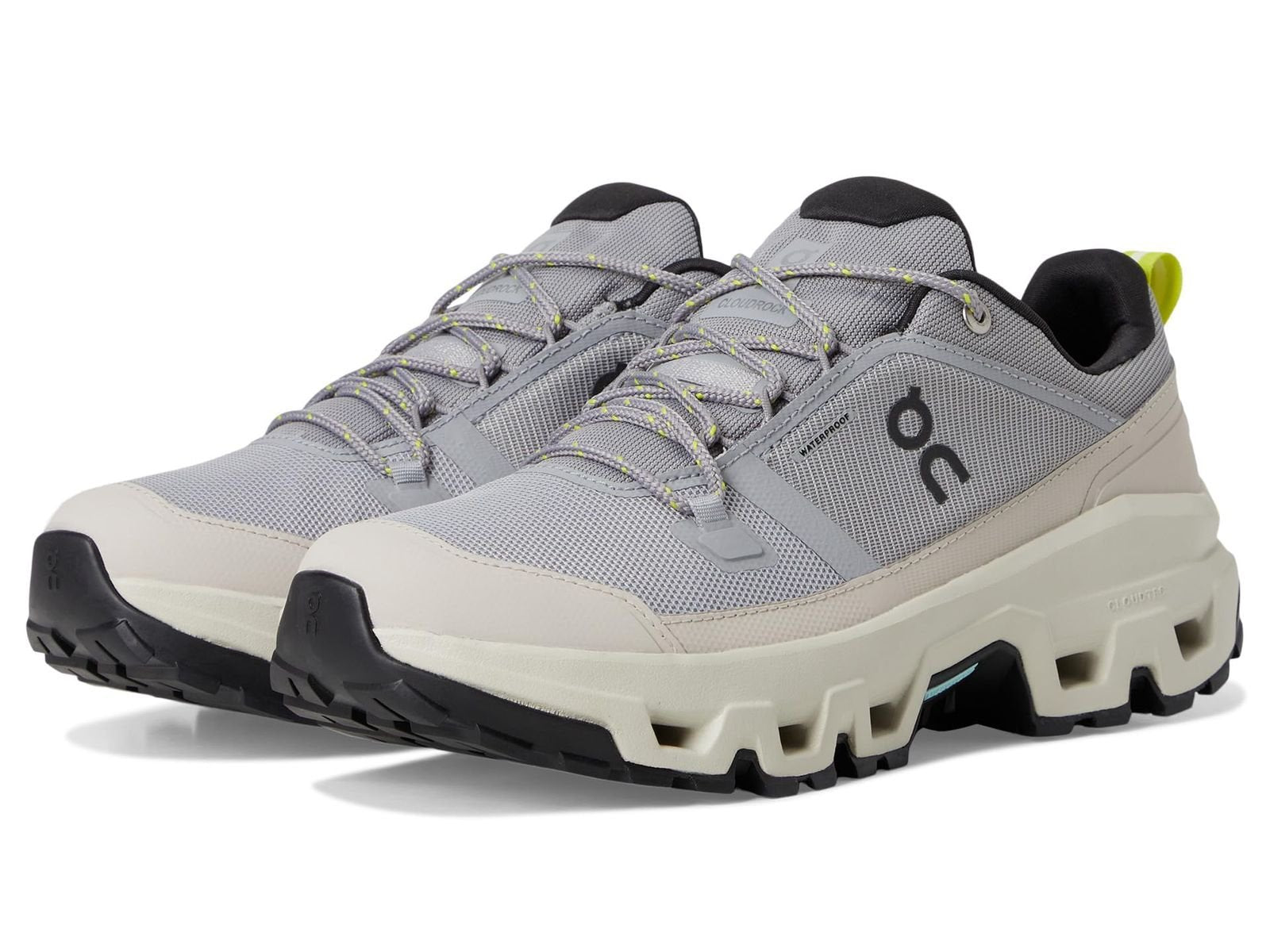 On Cloudrock Low Waterproof Gray Beige Hiking Shoes