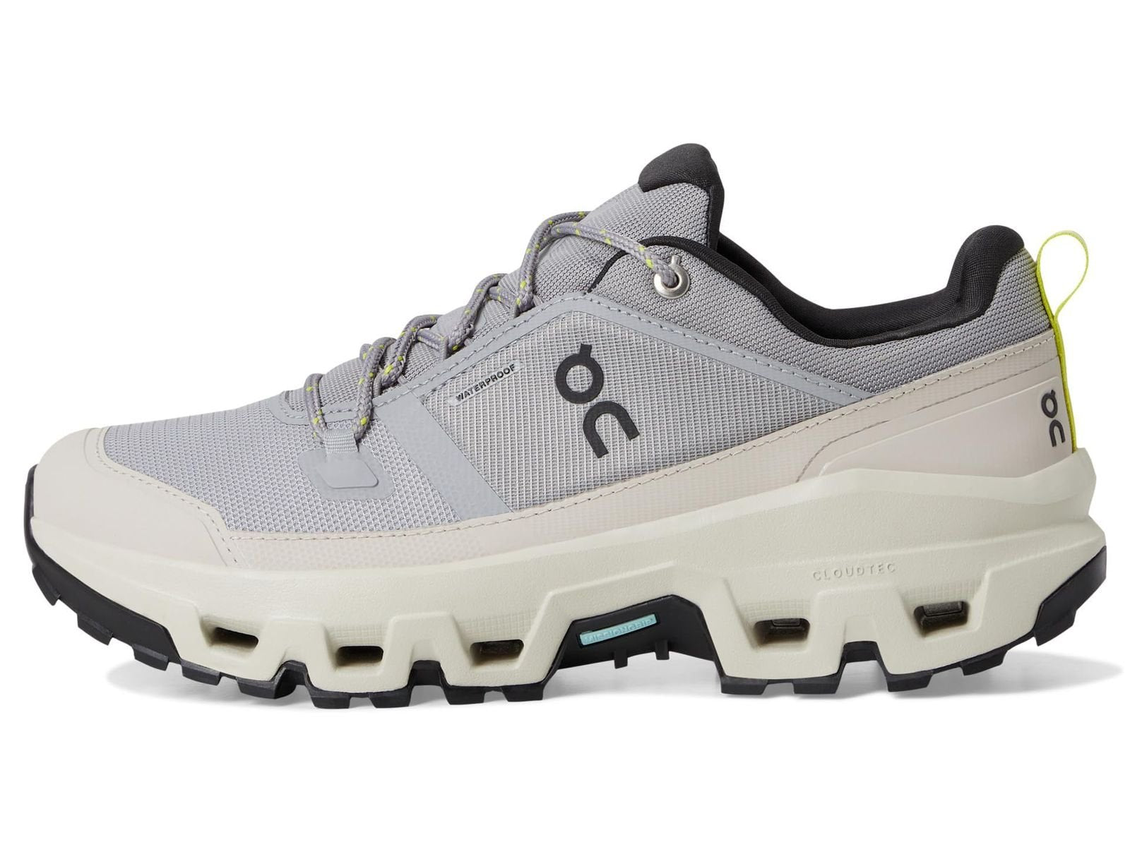 On Cloudrock Low Waterproof Gray Beige Hiking Shoes