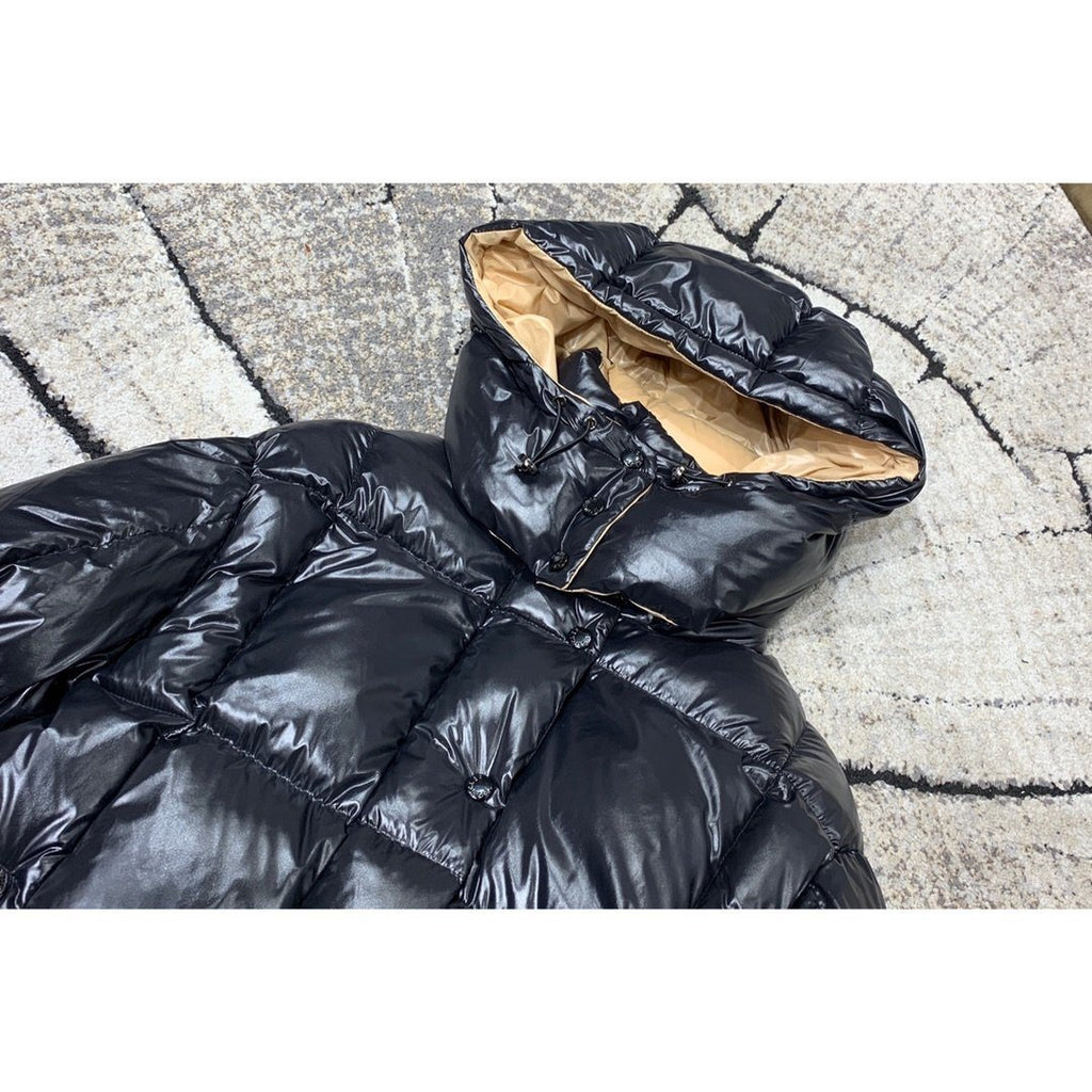 Moncler Reversible Black Beige Long Puffer Coat — detail
