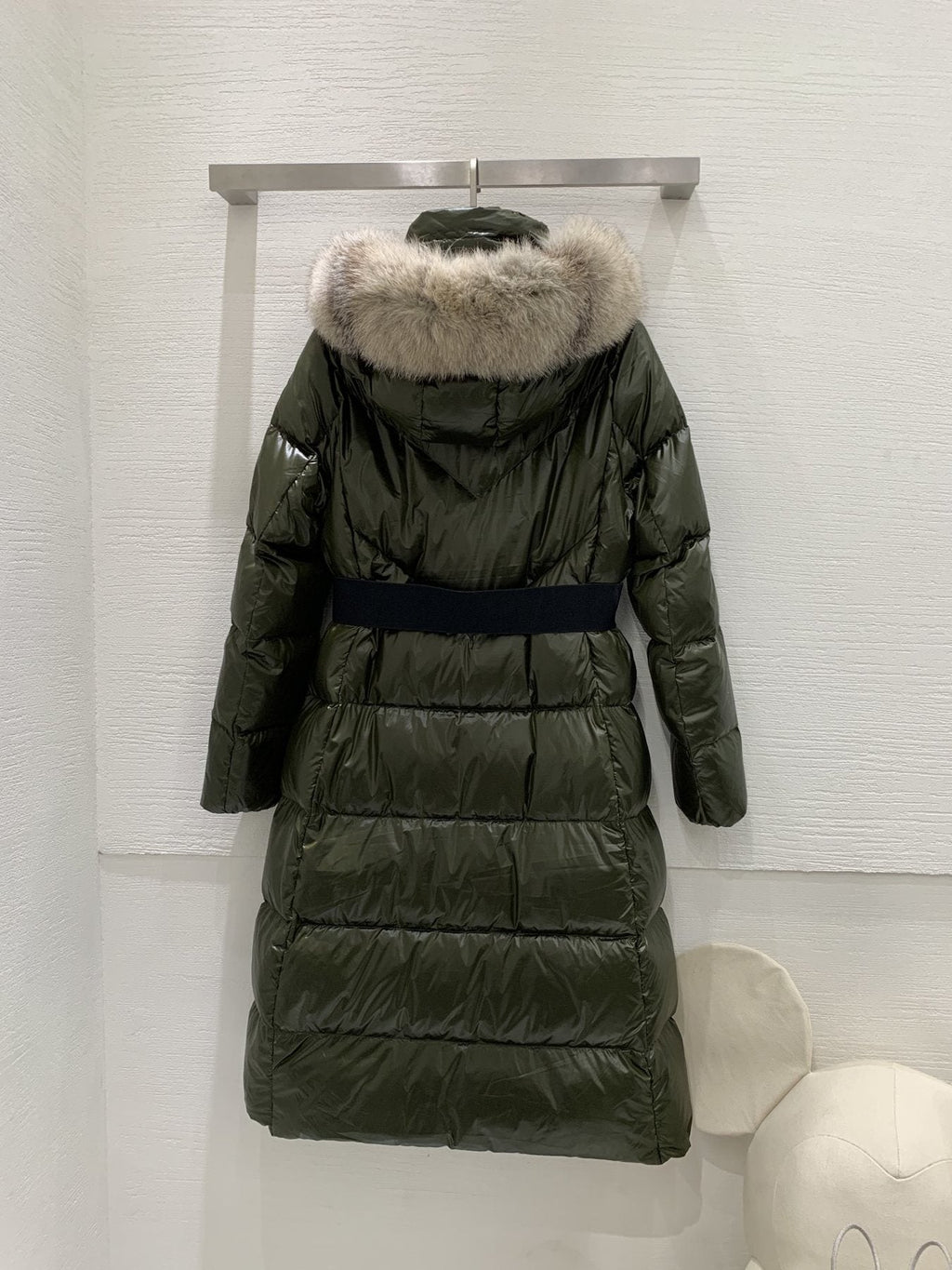 Moncler Women’s Long Down Jacket with Fur-Trim Hood — back