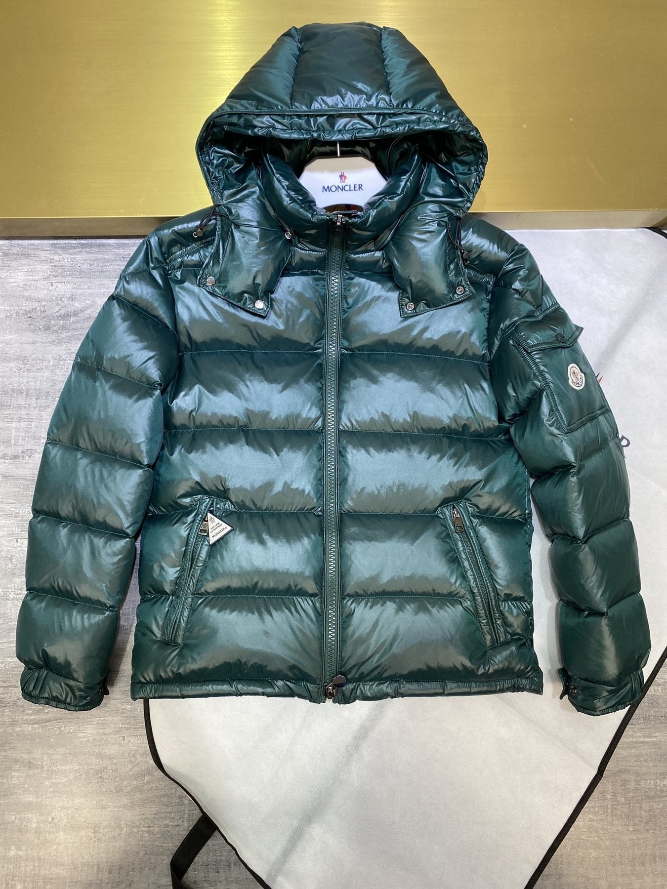 Moncler Glossy Hooded Short Down Coat — front