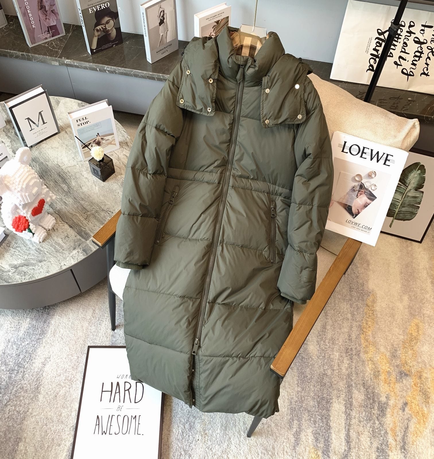 Burberry Women's Hooded Long Down Jacket — front