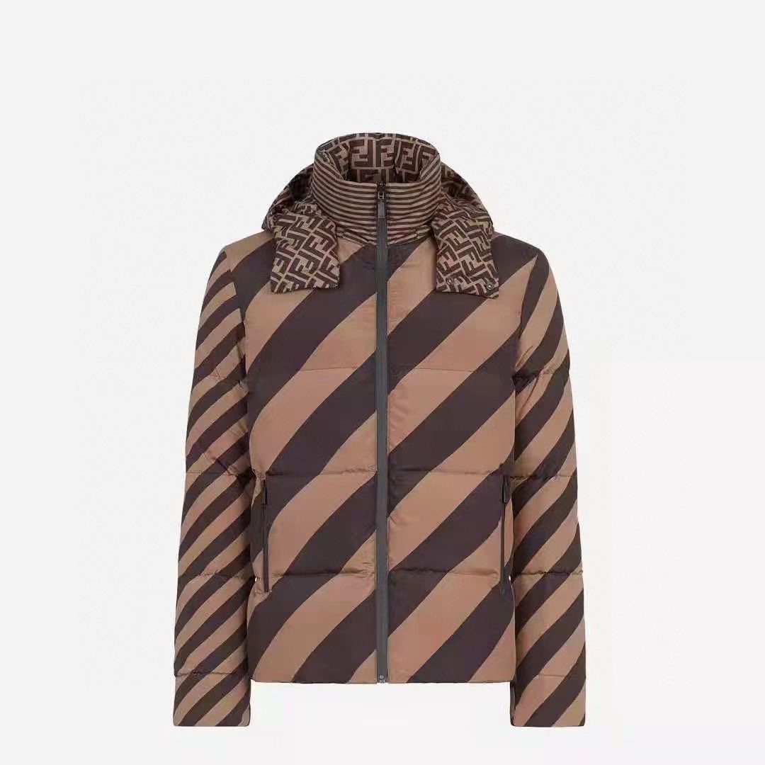 Fendi Reversible Brown Geometric Puffer Jacket — hero