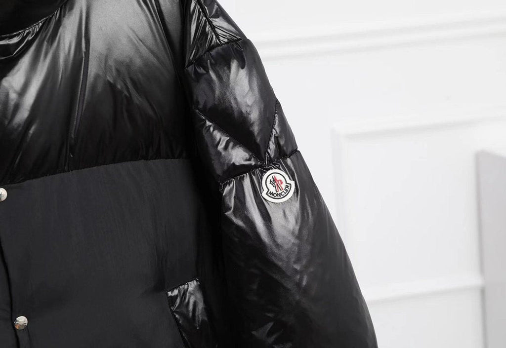 Moncler Black Glossy Quilted Puffer Coat — detail
