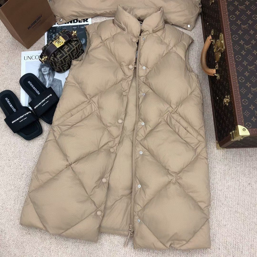Burberry Long Diamond-Quilted Down Vest — front