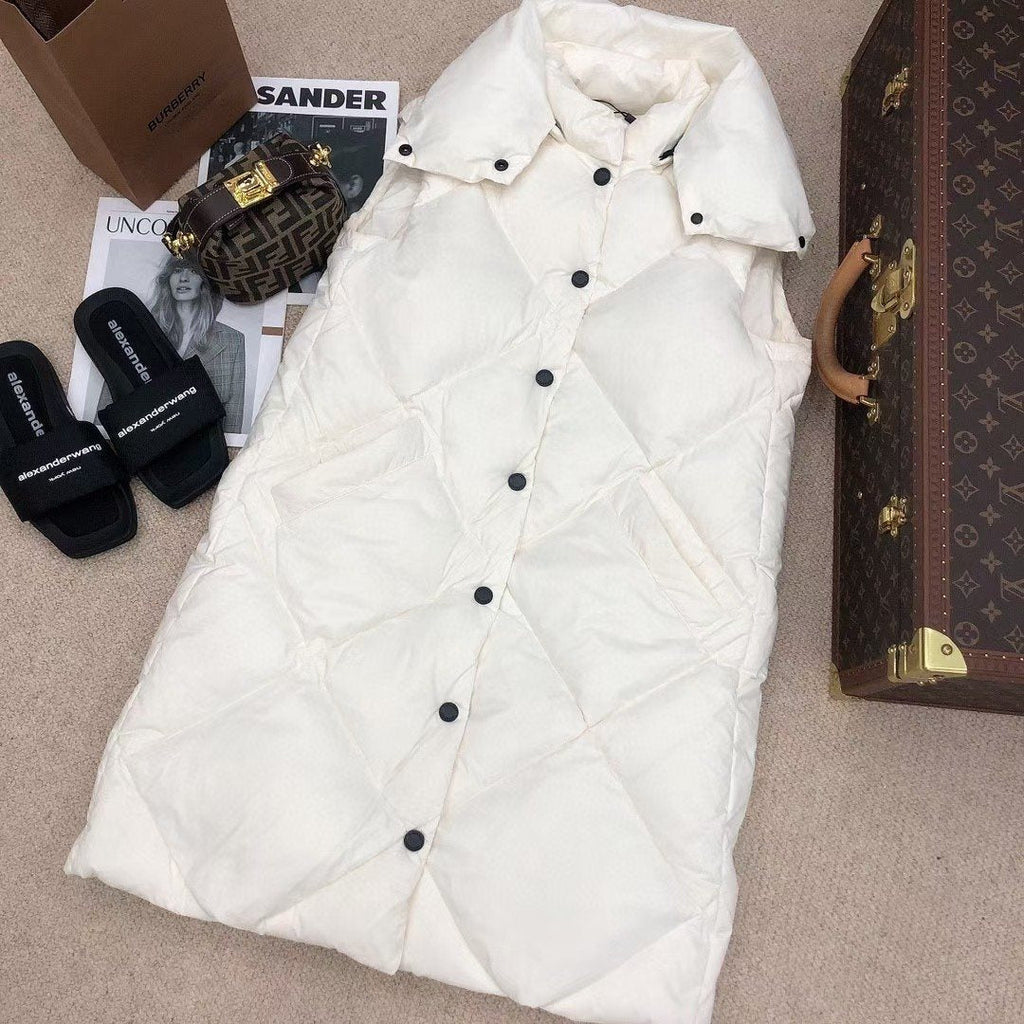 Burberry Long Diamond-Quilted Down Vest — hero