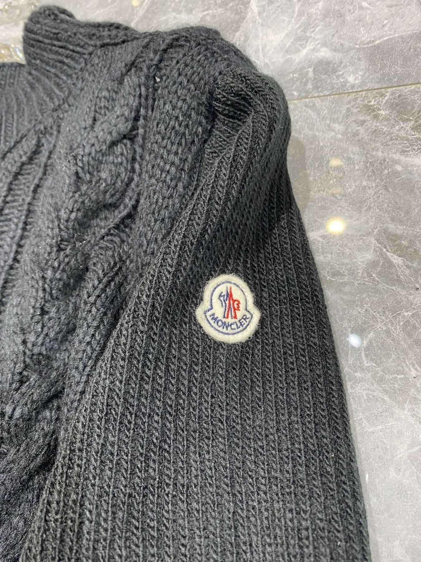 Moncler Belted Padded Panel Cable-Knit Sweater — detail