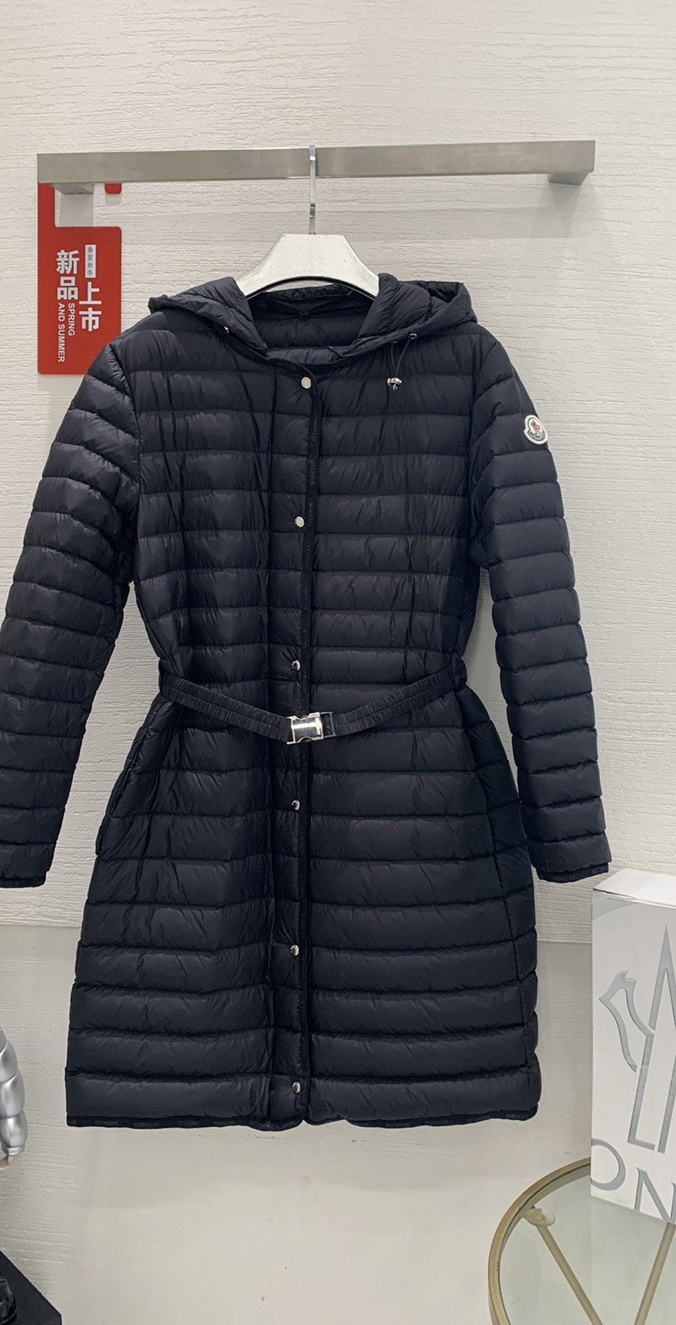 Moncler Women’s Belted Hooded Long Down Coat — hero