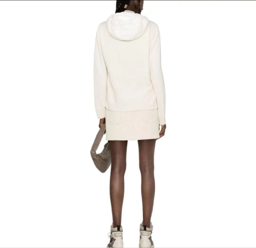 Moncler Women's Hooded Knit Sleeve Down Jacket — back