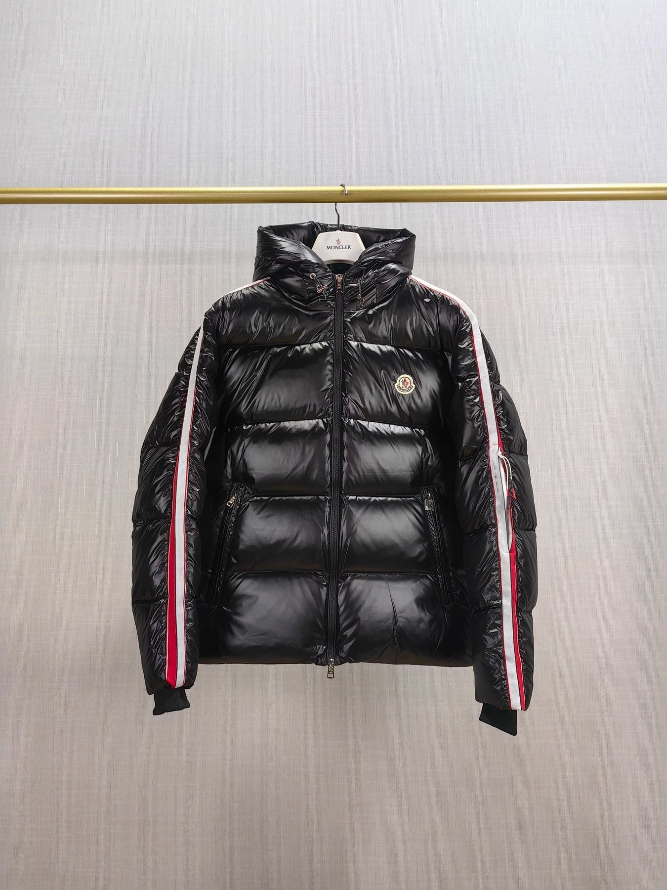 Moncler Men's Hooded Striped-Sleeve Puffer Coat — front