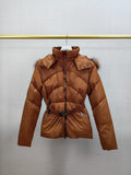 Moncler Women's Fur-Trim Hood Belted Short Down Coat — hero