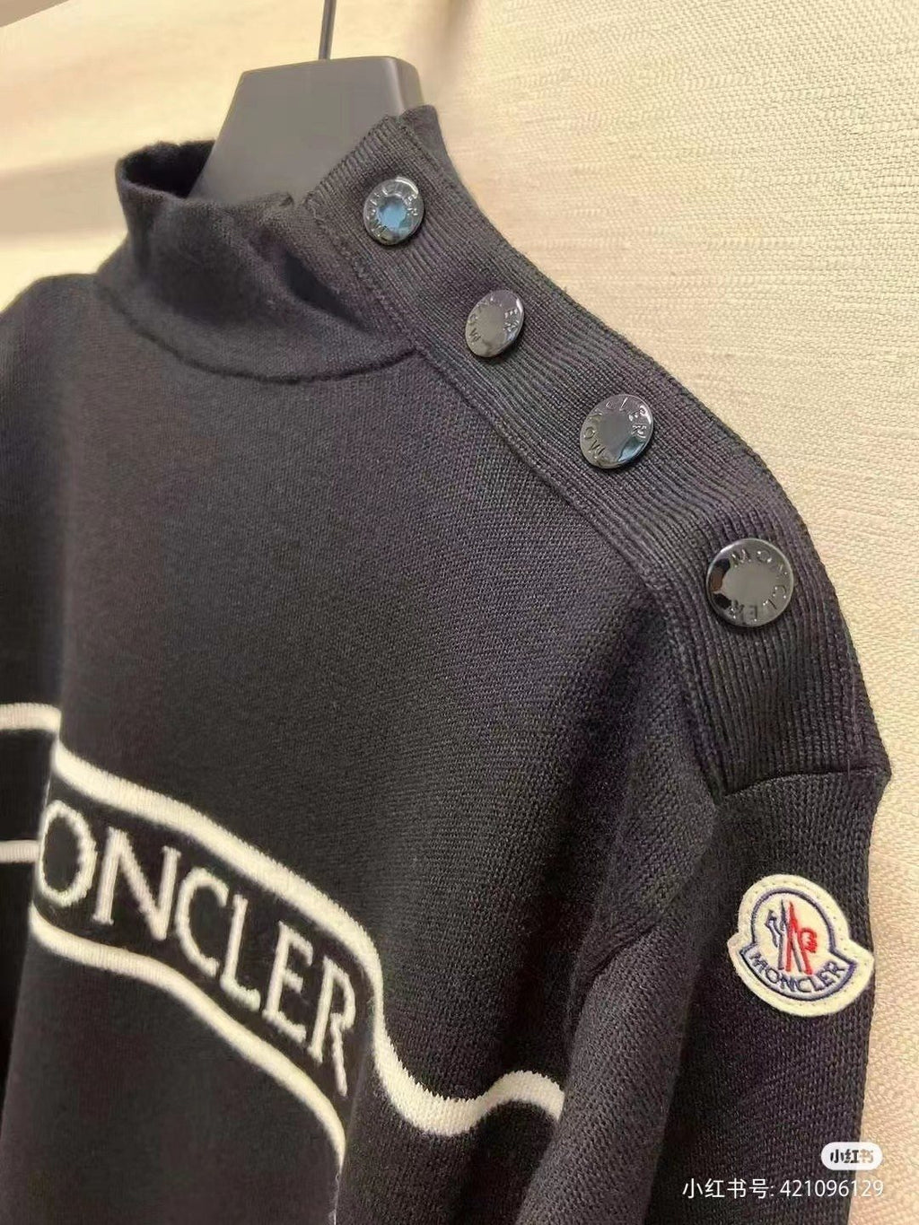 Moncler Women's Mock-Neck Button-Shoulder Knit Sweater — fabric_closeup