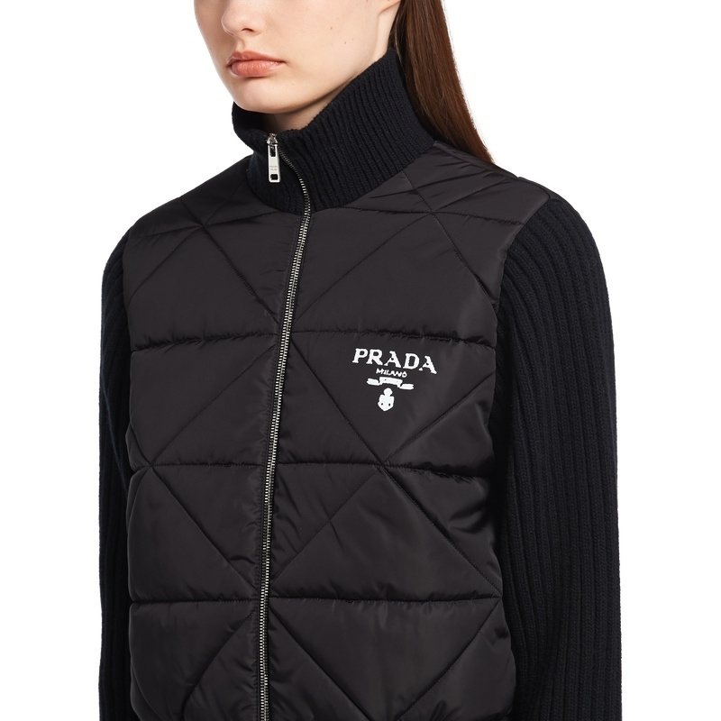 Prada Quilted Knit-Sleeve Jacket — detail