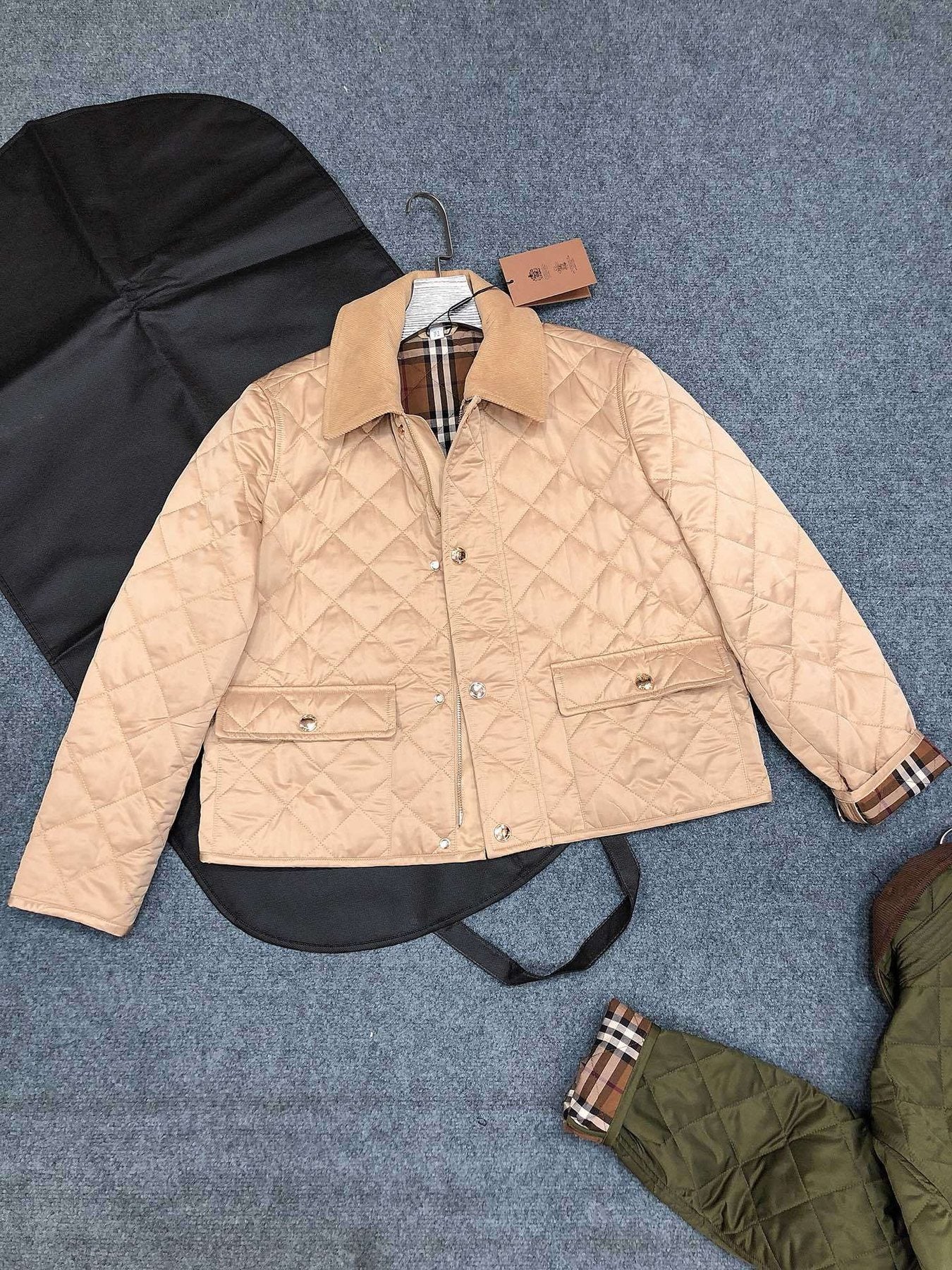 Burberry Corduroy-Collar Diamond-Quilted Jacket — front