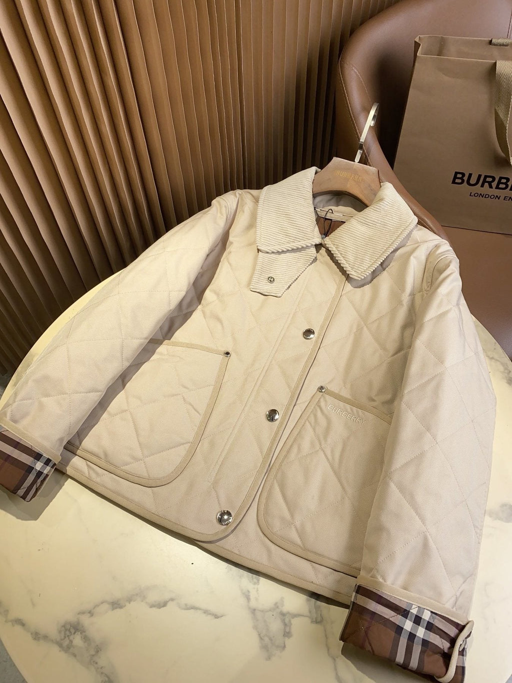 Burberry Reversible Diamond-Quilted Corduroy-Collar Jacket — front