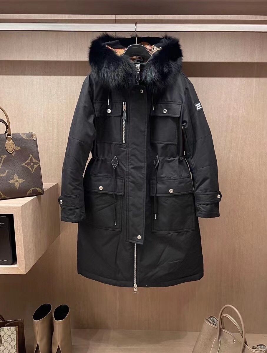 Burberry Removable Fur-Trim Hood Long Down Jacket — front