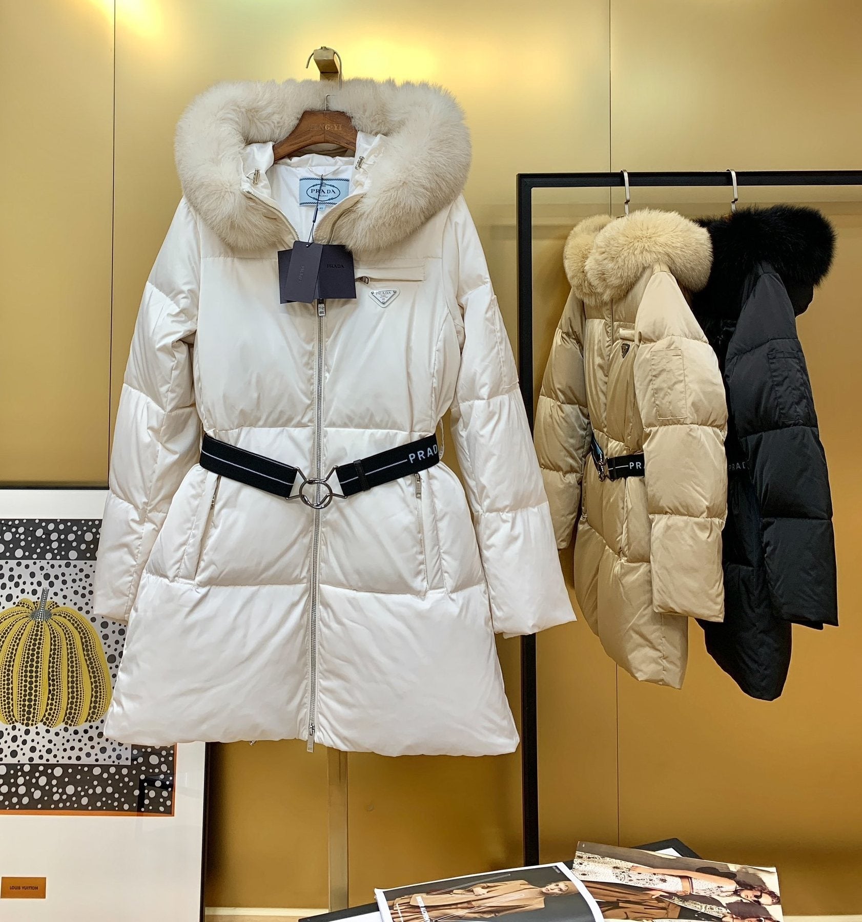 Prada Long Belted Puffer Jacket — front