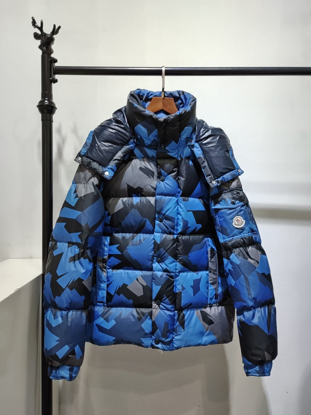 Moncler Geometric Camouflage Hooded Puffer Coat — hero