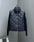 Moncler Diamond-Quilted Knit Sleeve Down Coat — front