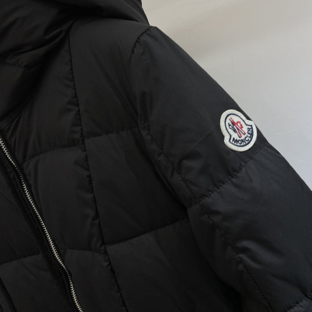 Moncler Women's Black Long Hooded Quilted Puffer Coat — detail