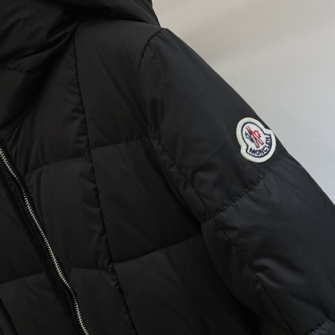 Moncler Women's Black Long Hooded Quilted Puffer Coat — detail