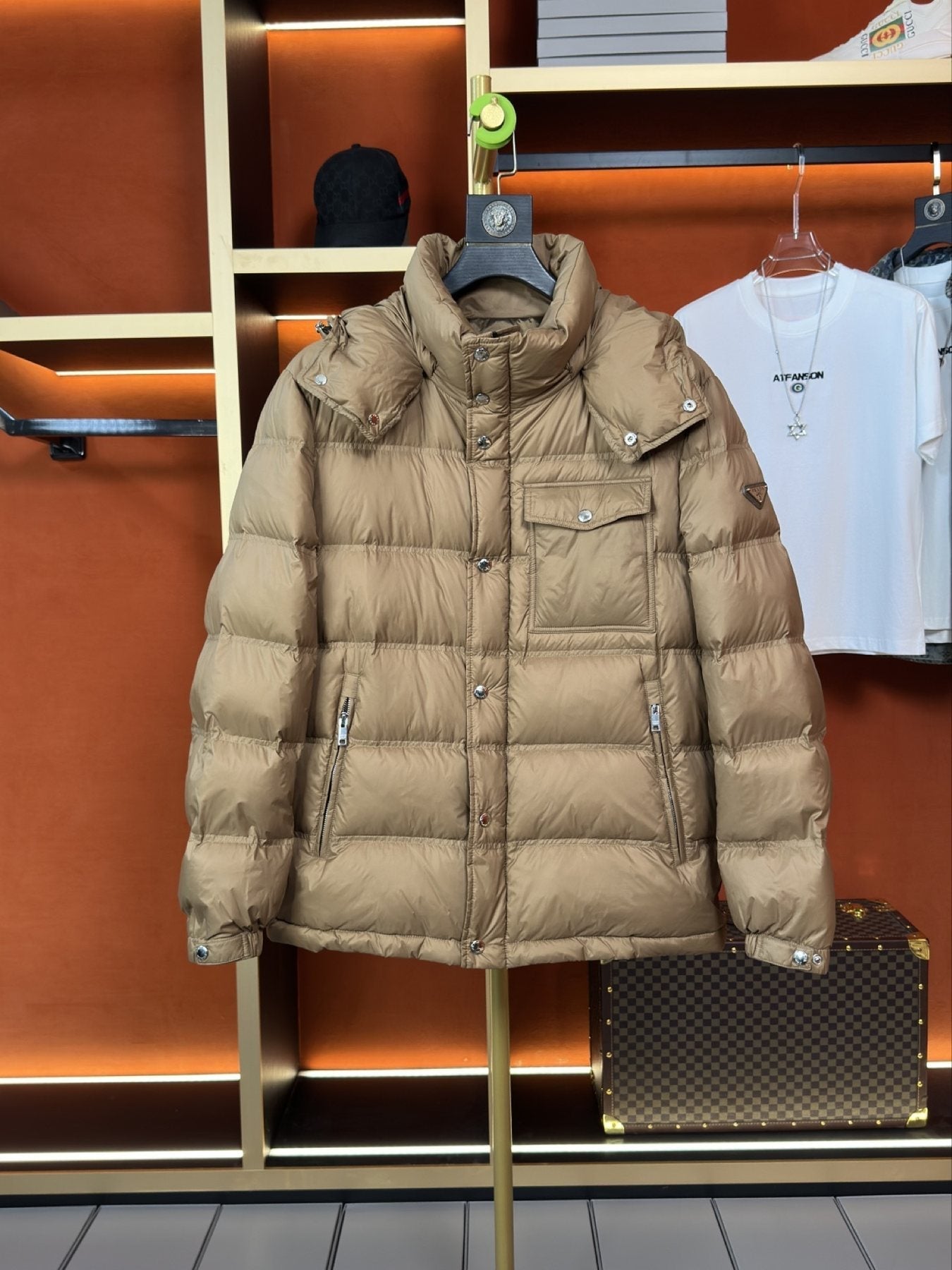Prada Hooded Quilted Puffer Jacket — front