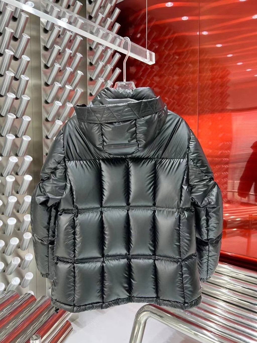 Prada Black Hooded Quilted Puffer Jacket — back