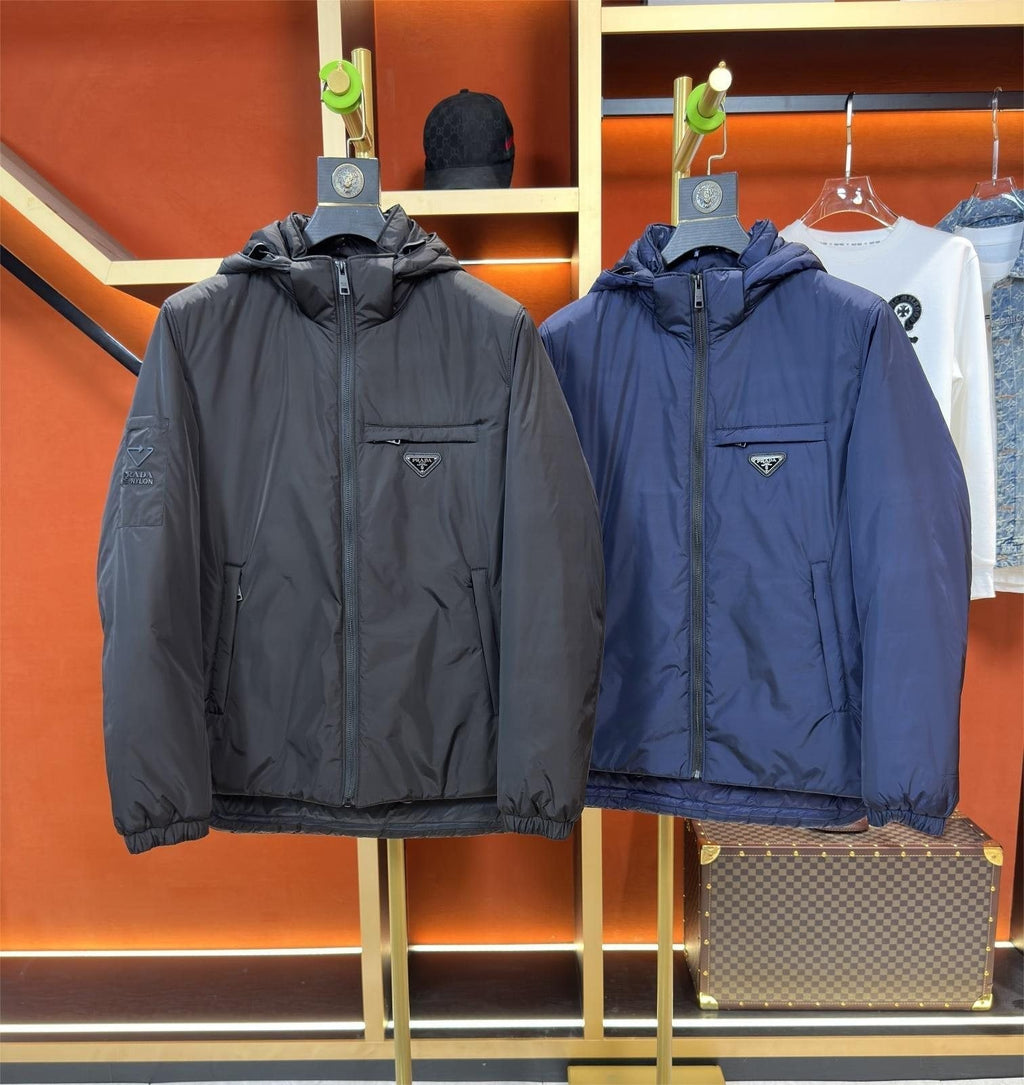 Prada Reversible Hooded Short Down Jacket — comparison