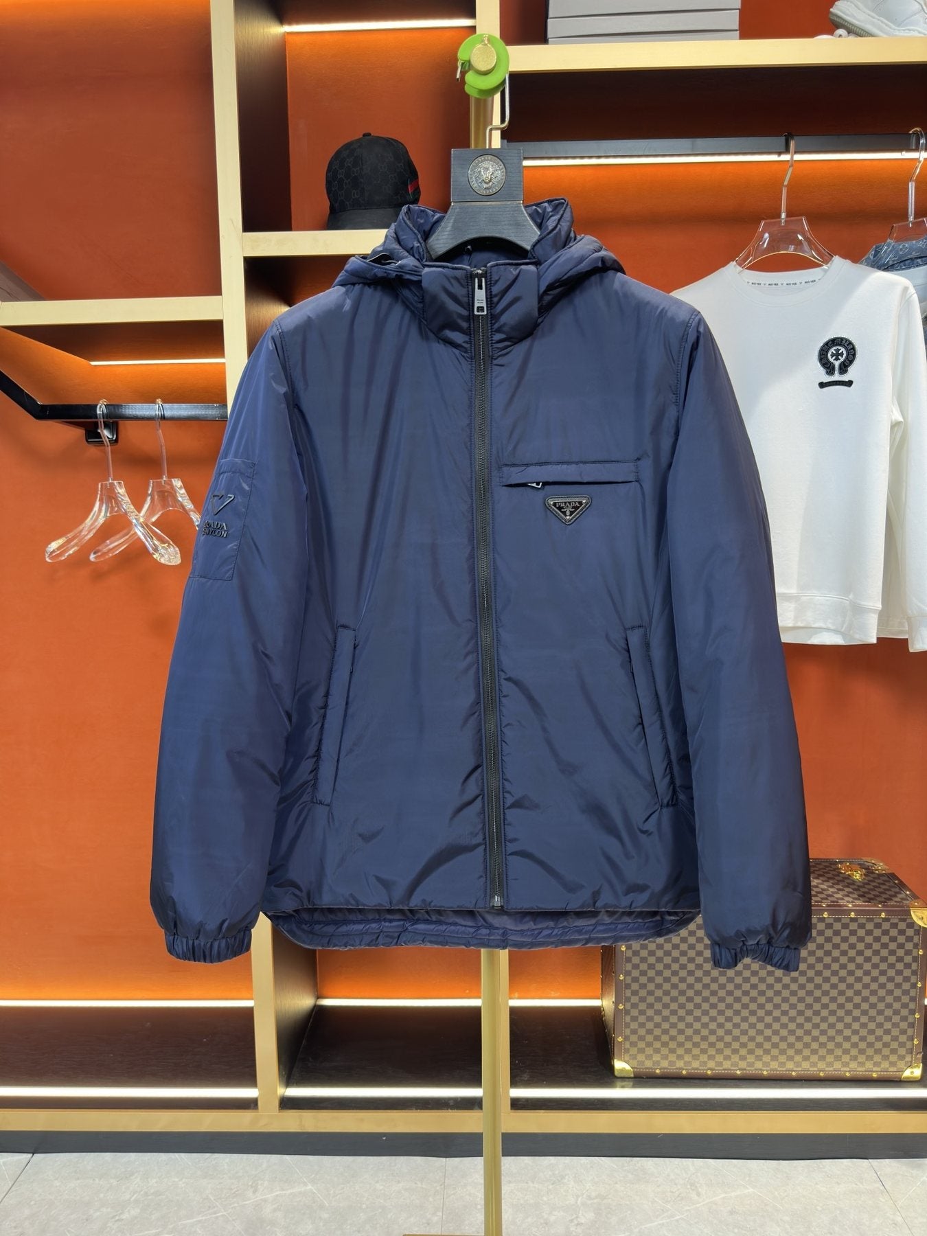 Prada Reversible Hooded Short Down Jacket — front