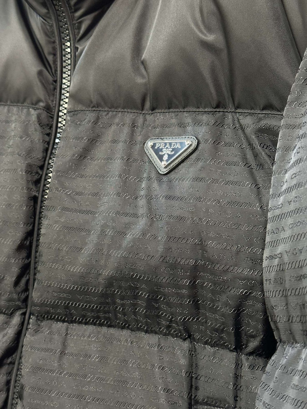Prada Black Tonal Panel Puffer Jacket — detail