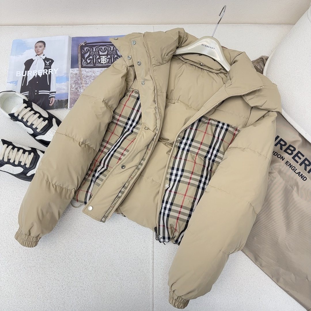Burberry Checked-Panel Hooded Puffer Jacket — front