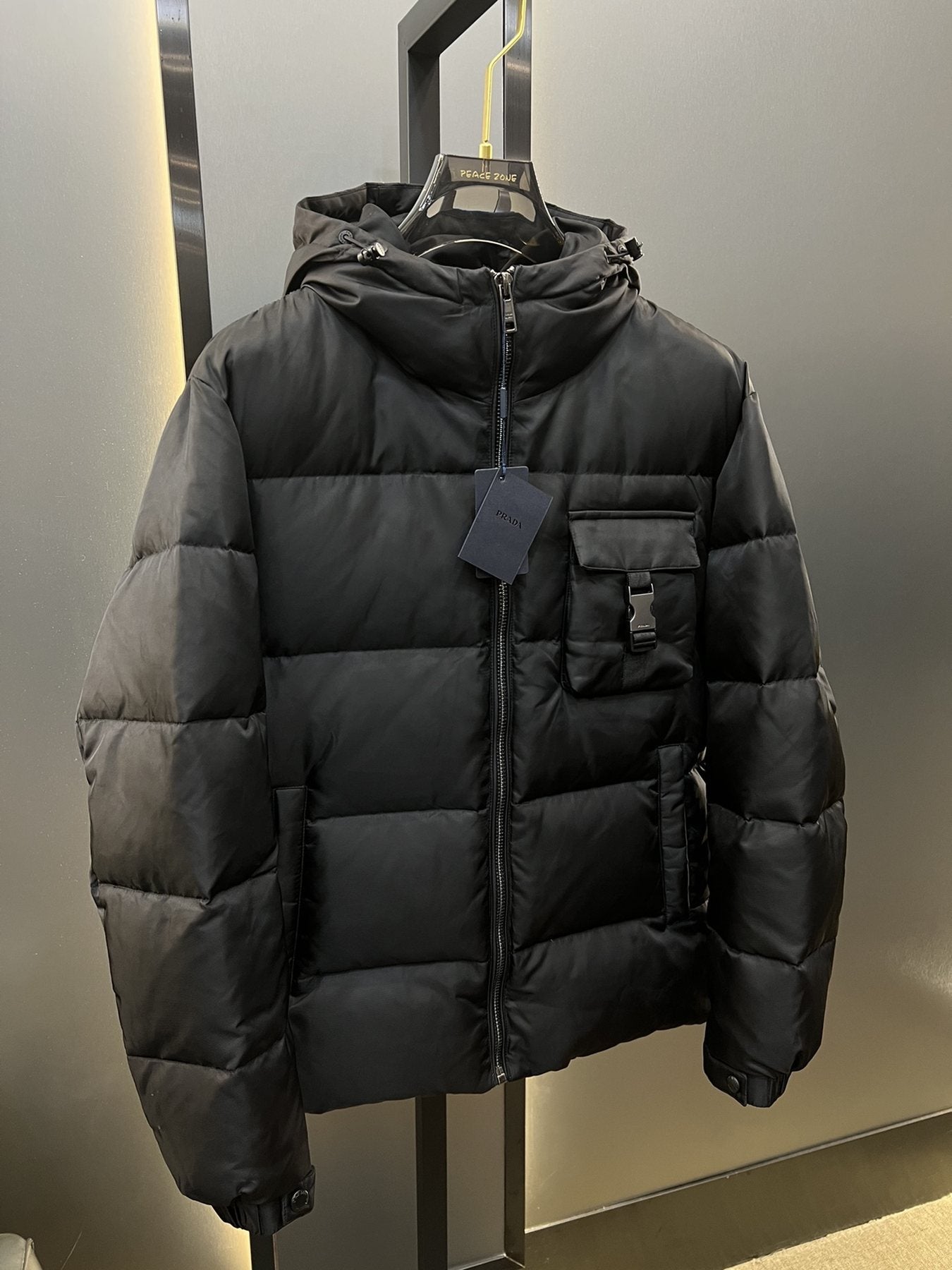 Prada Black Hooded Quilted Puffer Jacket — front