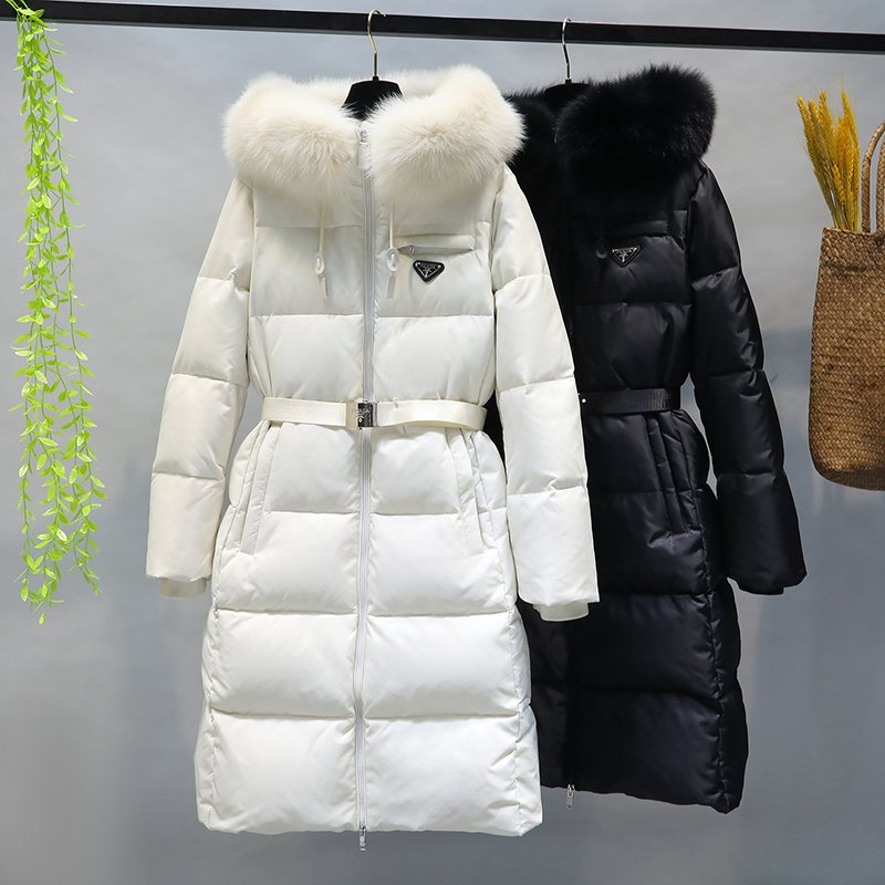 Prada Fur-Trim Hooded Longline Puffer Jacket — comparison