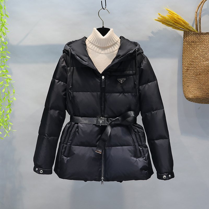 Prada Belted Hooded Puffer Jacket — front