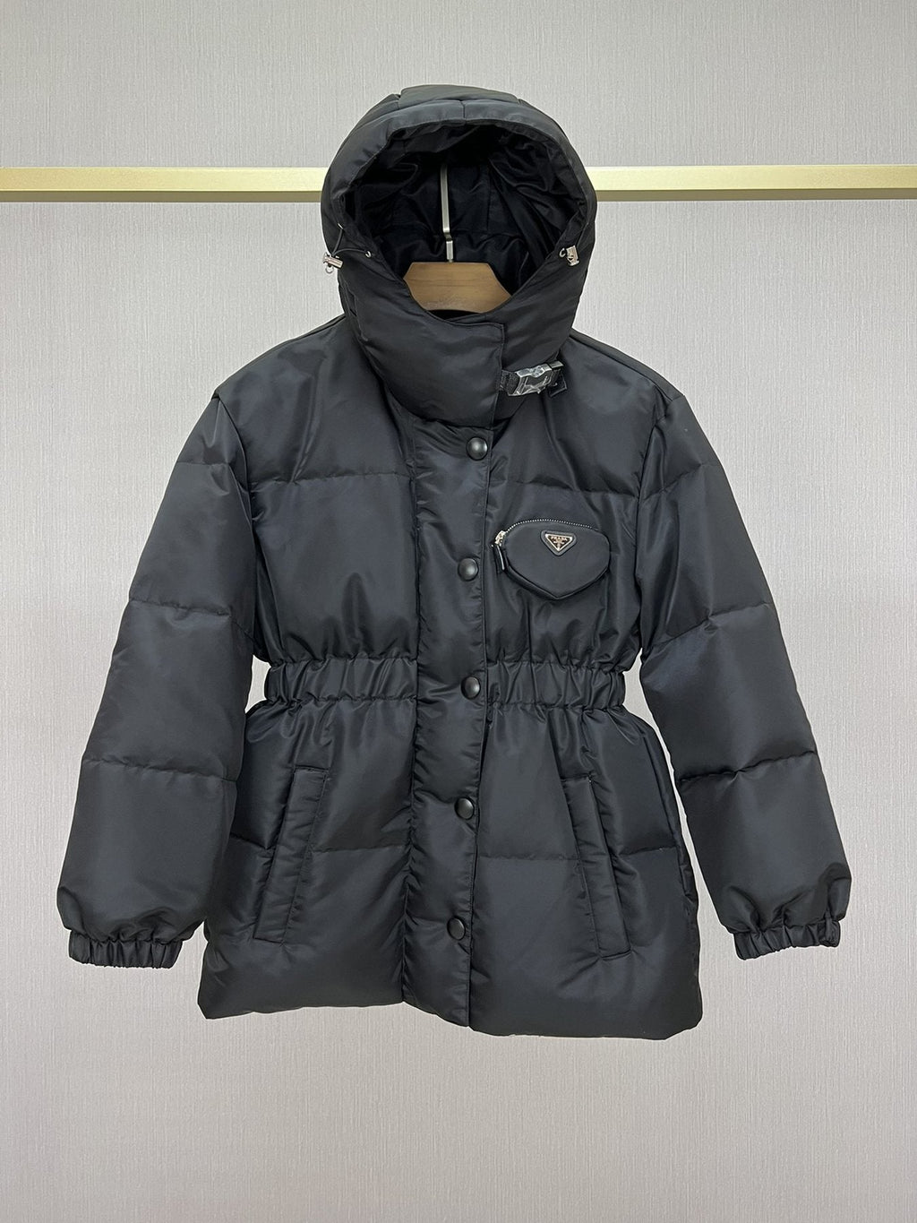 Prada Hooded Gathered-Waist Puffer Jacket — front