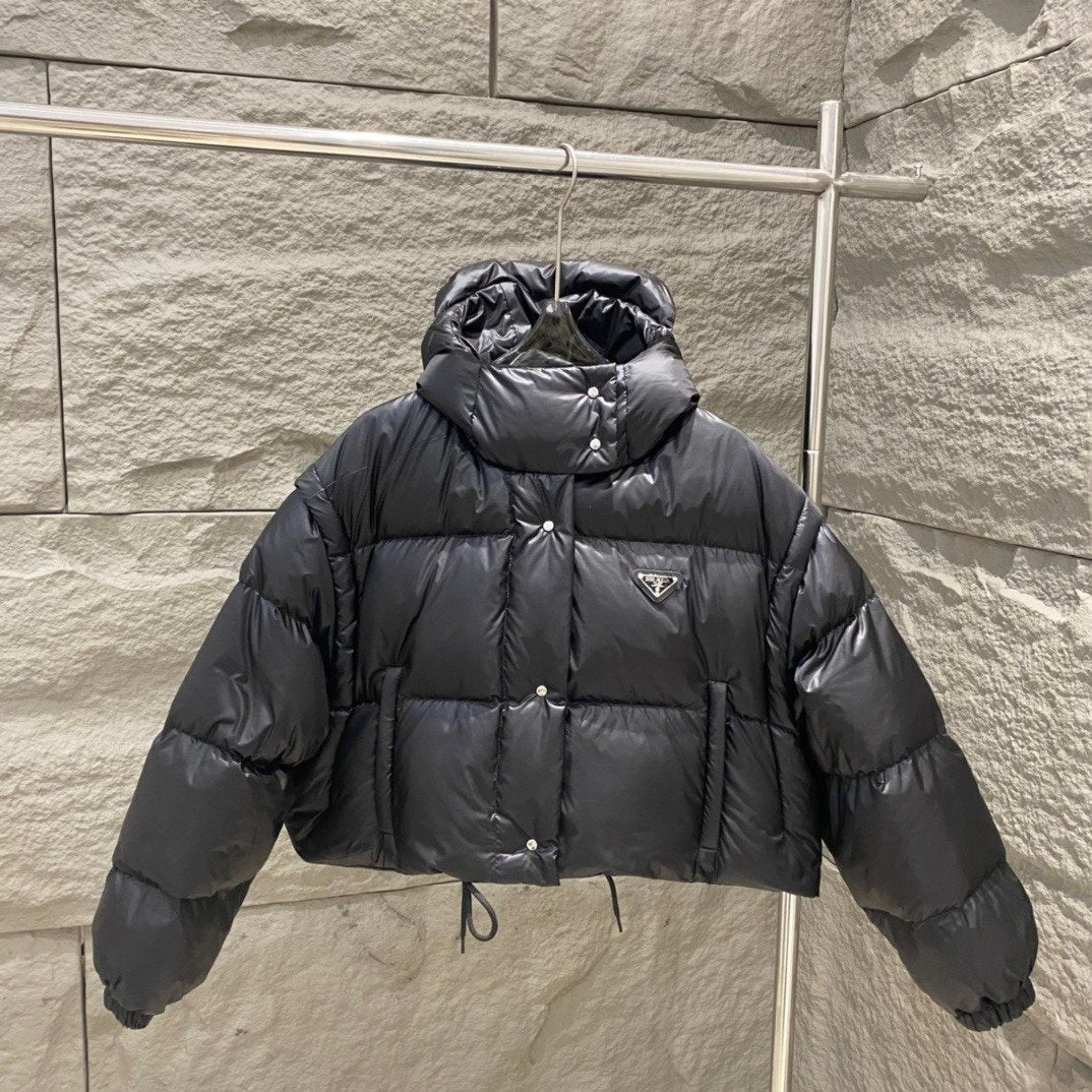 Prada Women's Cropped Convertible Puffer Jacket — front