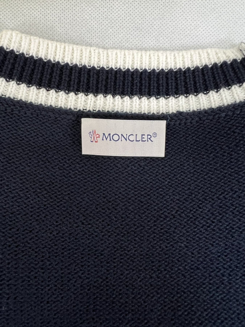 Moncler Navy Chest Monogram Knit Sweater — neck_label