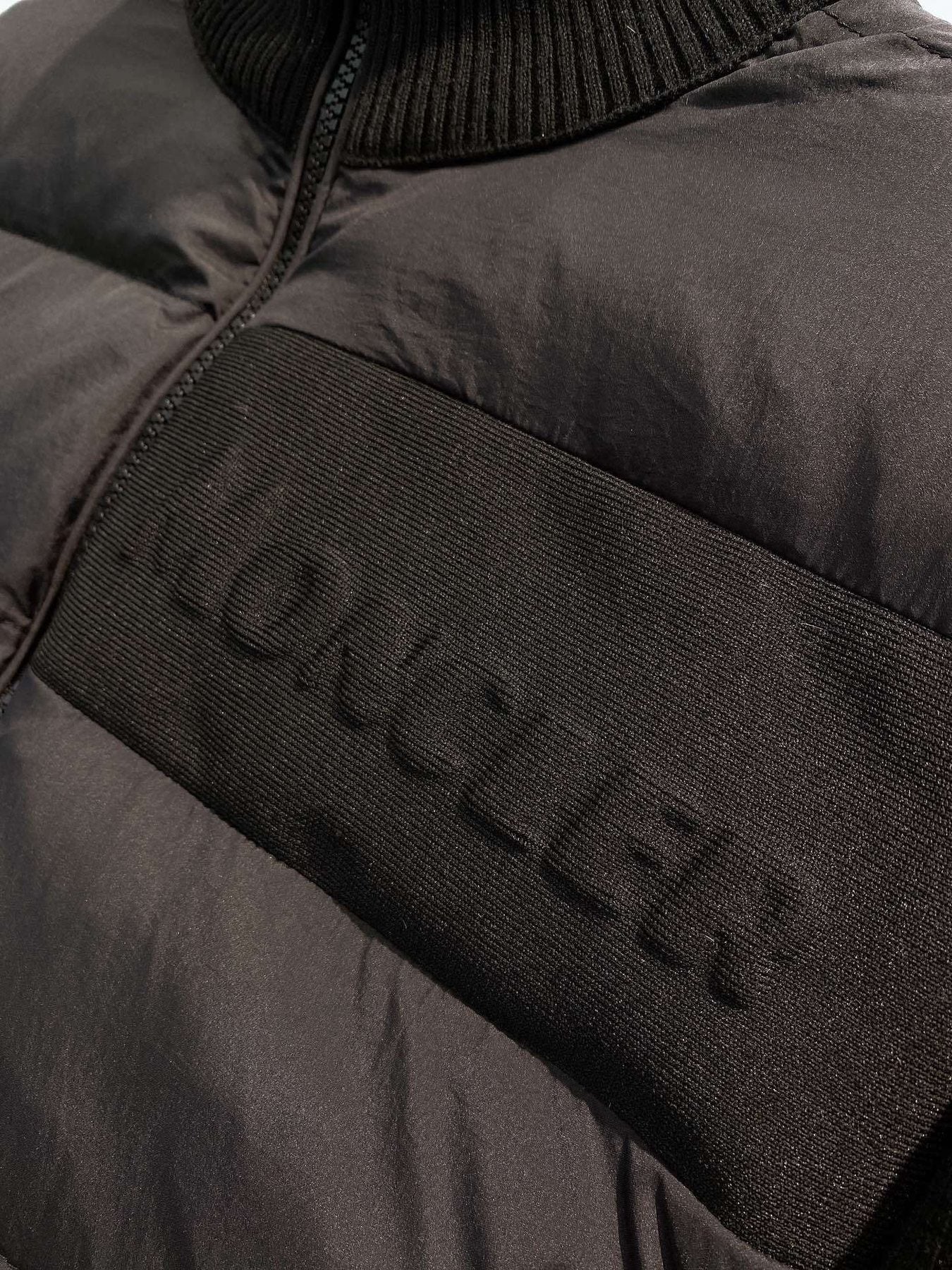 Moncler Quilted Front Knit Sleeve Zip Jacket — detail