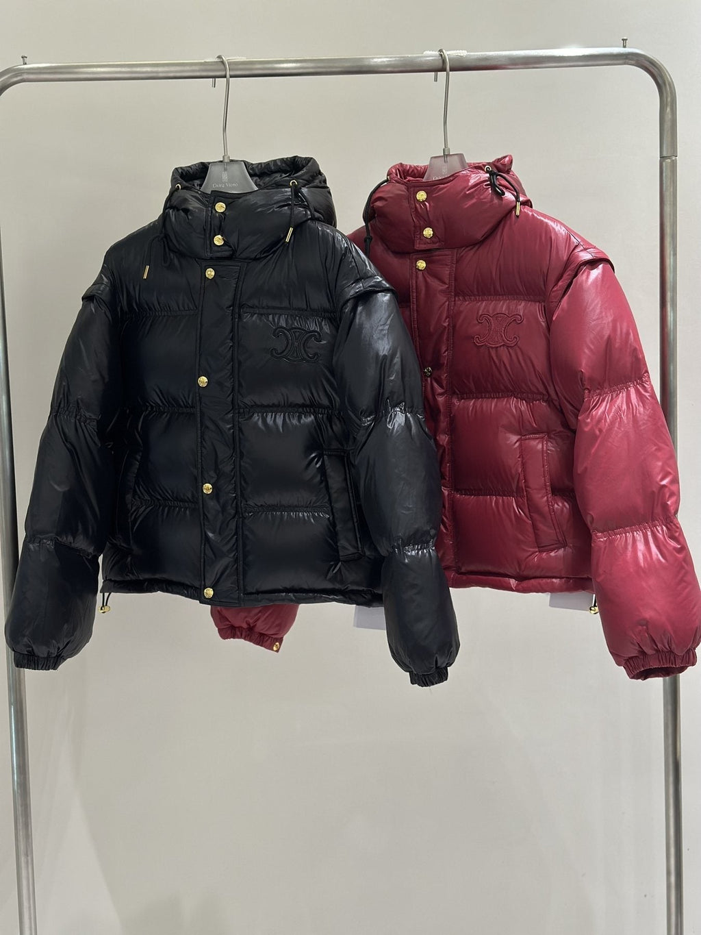 CEL*NE Down Coat Glossy Hooded Quilted Puffer Coat — comparison