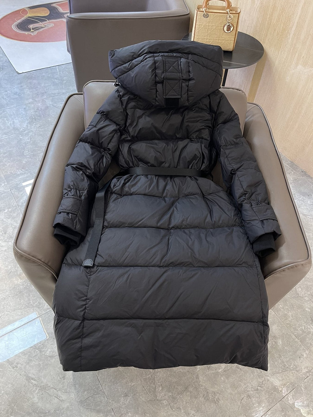 Burberry Hooded Belted Long Down Jacket — back