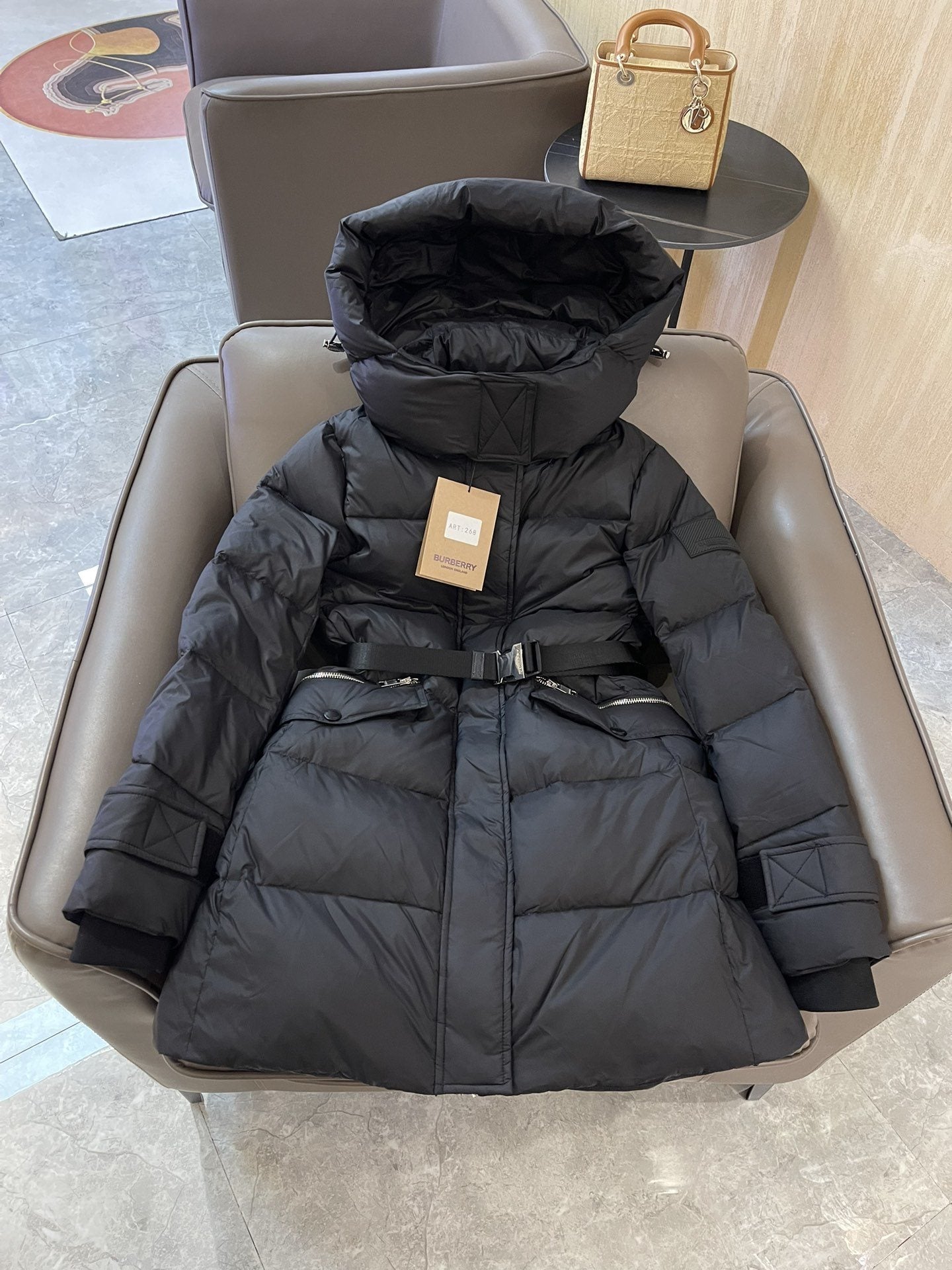 Burberry Belted Hooded Long Down Jacket — hero