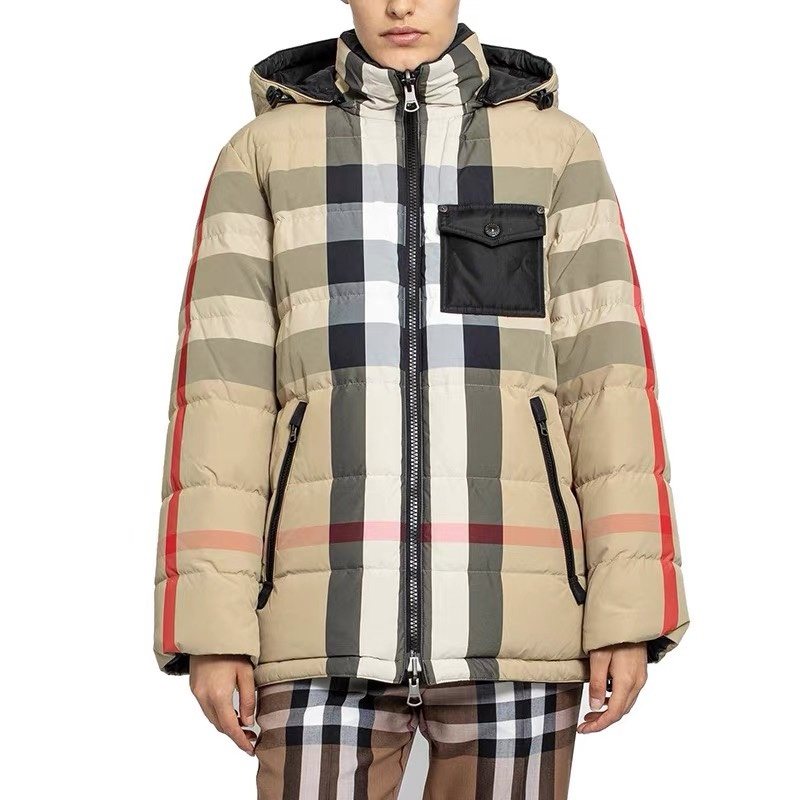 Burberry Beige Check Hooded Puffer Jacket — hero