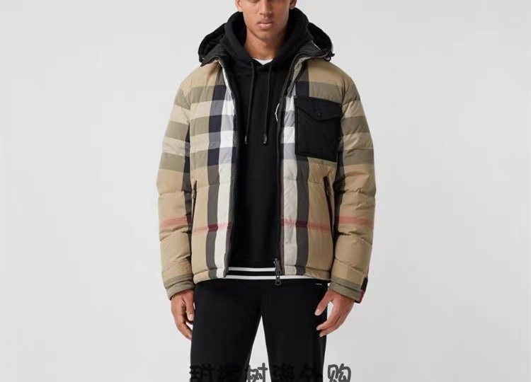 Burberry Beige Check Hooded Puffer Jacket — context
