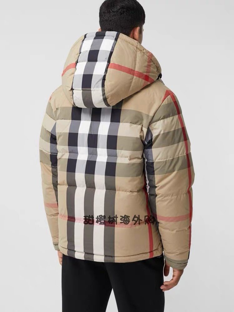 Burberry Beige Check Hooded Puffer Jacket — context